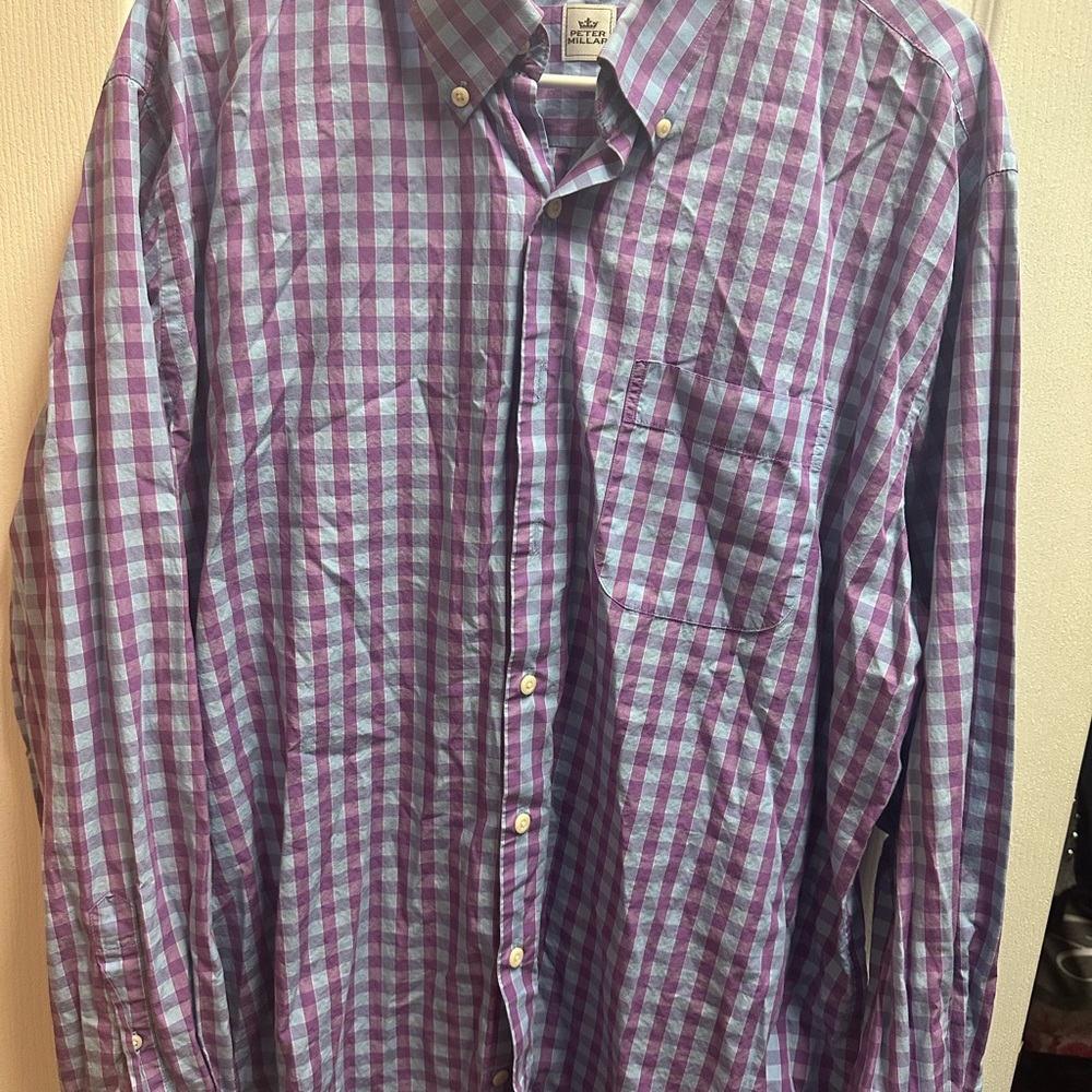 Peter Millar men's purple  and Blue Checkered Men's Shirt size XL/ NWOT 981